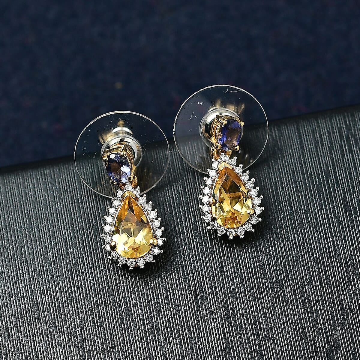 D'Joy Premium Brazilian Heliodor and Multi Gemstone 2.00 ctw Twilight Majesty Earrings in 18K Vermeil Yellow Gold Over Sterling Silver image number 1