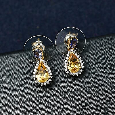 D'Joy Premium Brazilian Heliodor and Multi Gemstone 2.00 ctw Twilight Majesty Earrings in 18K Vermeil Yellow Gold Over Sterling Silver