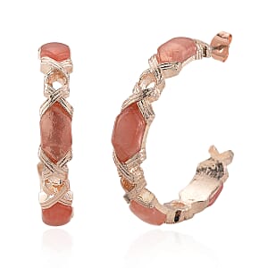Cherry Quartz 30.00 ctw Molto Kiss Earrings in Rosetone and ION Plated RG Stainless Steel