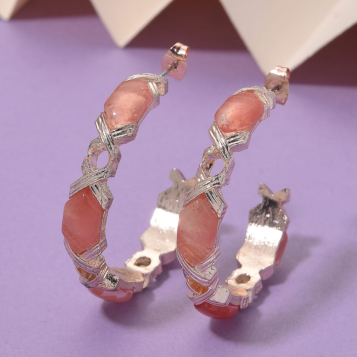 Cherry Quartz 30.00 ctw Molto Kiss Earrings in Rosetone and ION Plated RG Stainless Steel image number 1