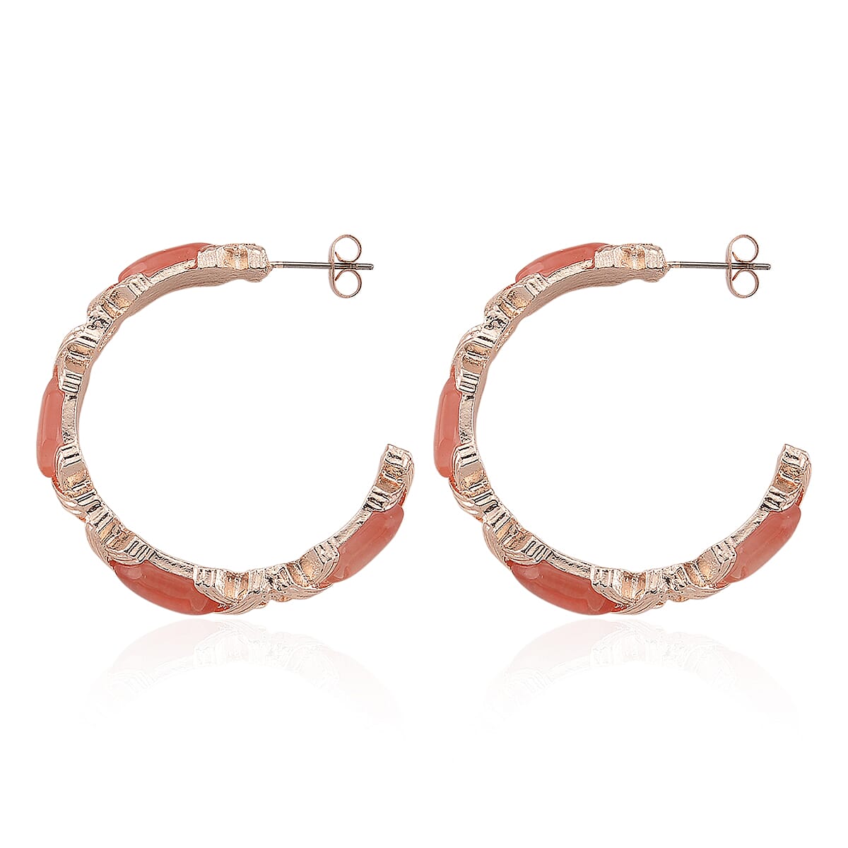 Cherry Quartz 30.00 ctw Molto Kiss Earrings in Rosetone and ION Plated RG Stainless Steel image number 3