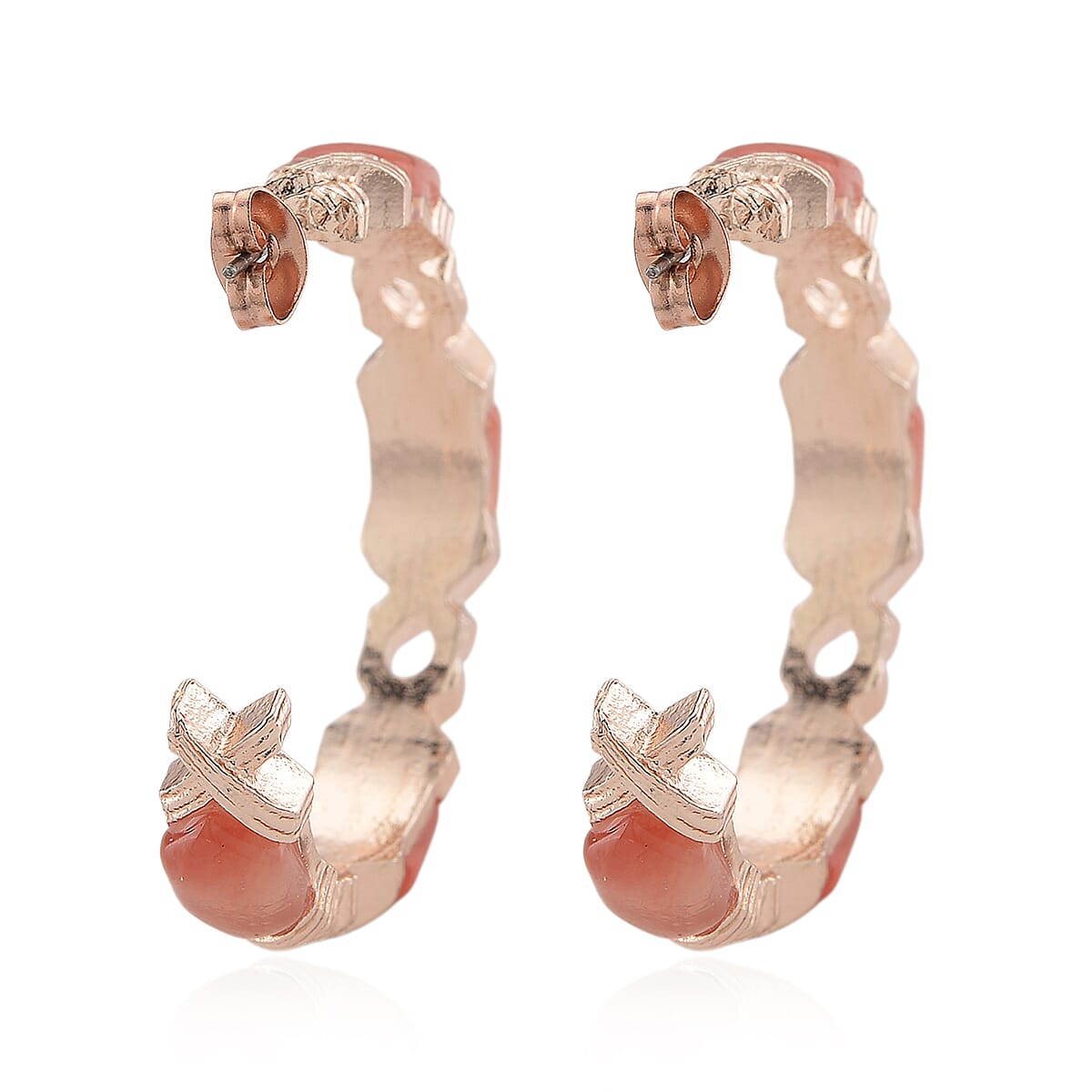 Cherry Quartz 30.00 ctw Molto Kiss Earrings in Rosetone and ION Plated RG Stainless Steel image number 4