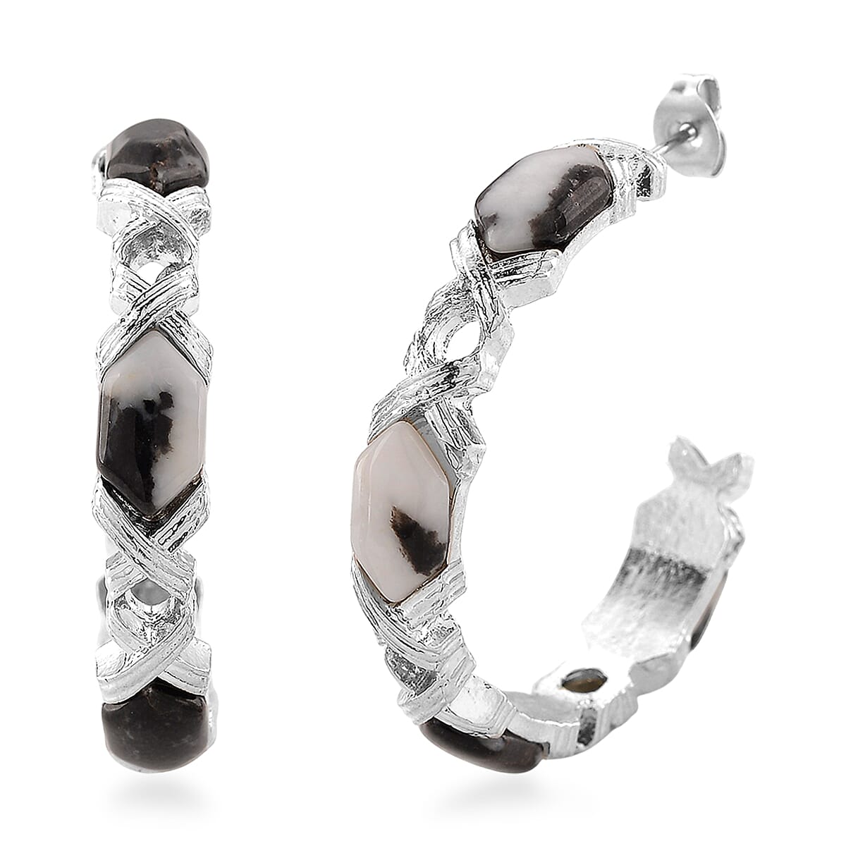 Grey Zebra Jasper 30.00 ctw Molto Kiss Earrings in Silvertone and Stainless Steel image number 0