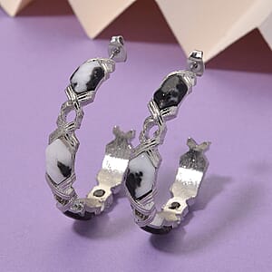 Grey Zebra Jasper 30.00 ctw Molto Kiss Earrings in Silvertone and Stainless Steel