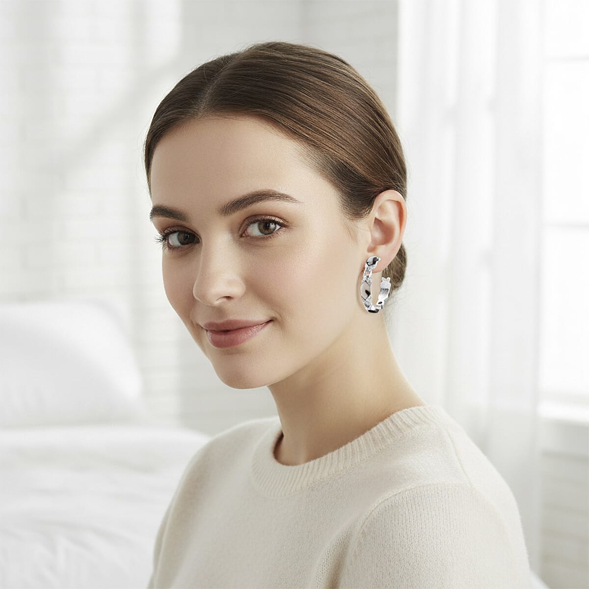 Grey Zebra Jasper 30.00 ctw Molto Kiss Earrings in Silvertone and Stainless Steel image number 2