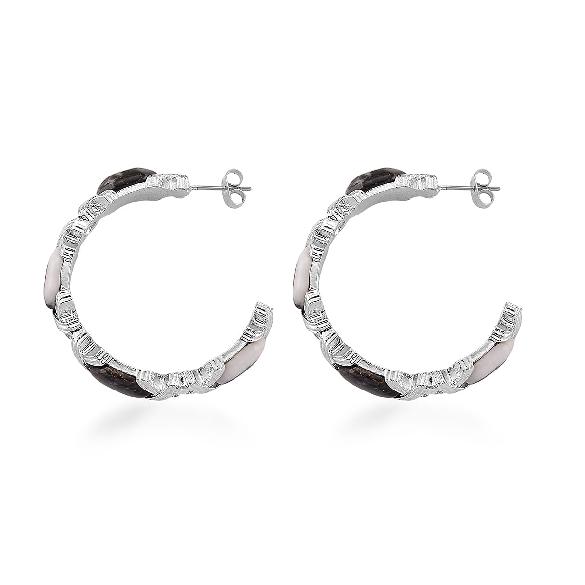 Grey Zebra Jasper 30.00 ctw Molto Kiss Earrings in Silvertone and Stainless Steel image number 3