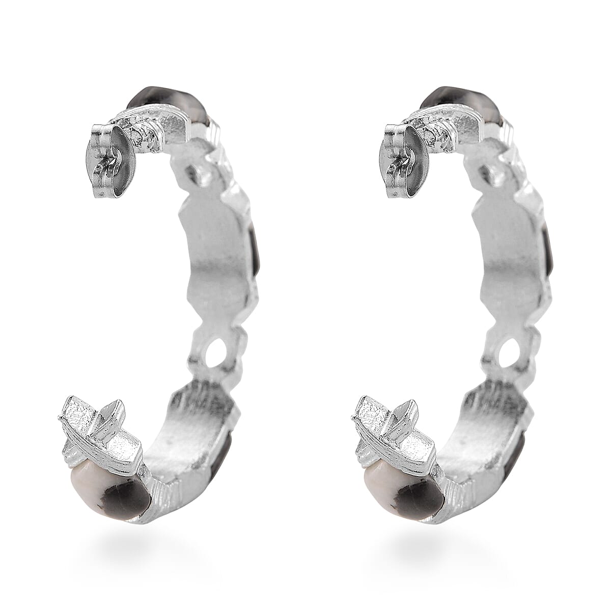 Grey Zebra Jasper 30.00 ctw Molto Kiss Earrings in Silvertone and Stainless Steel image number 4