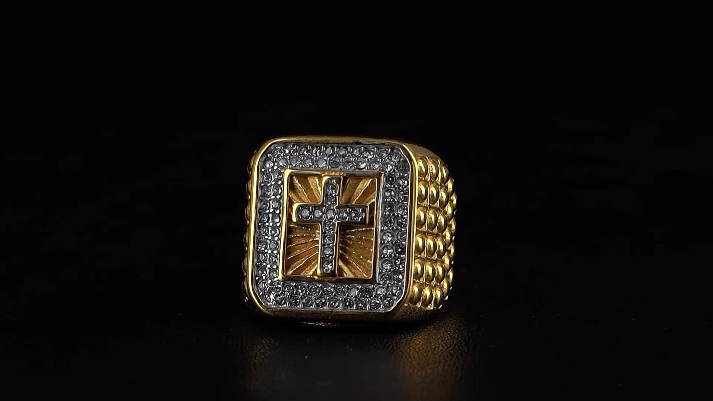 Austrian Crystal Line of Faith Ring in ION Plated YG and Stainless Steel (Size 10.0)