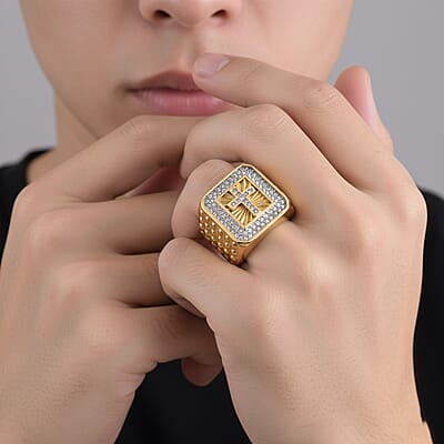 Austrian Crystal Line of Faith Ring in ION Plated YG and Stainless Steel (Size 10.0)