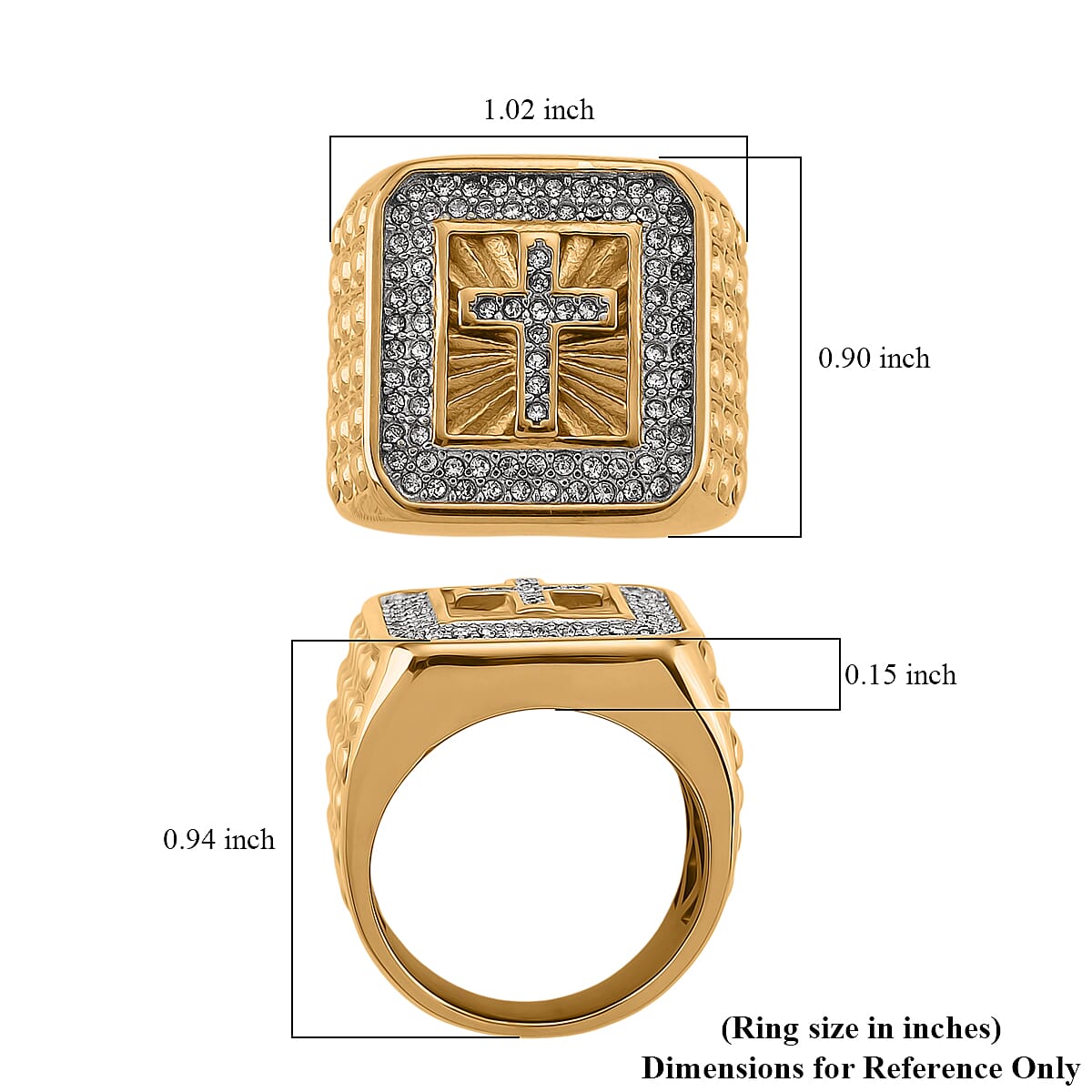 Austrian Crystal Line of Faith Ring in ION Plated YG and Stainless Steel (Size 10.0) image number 5