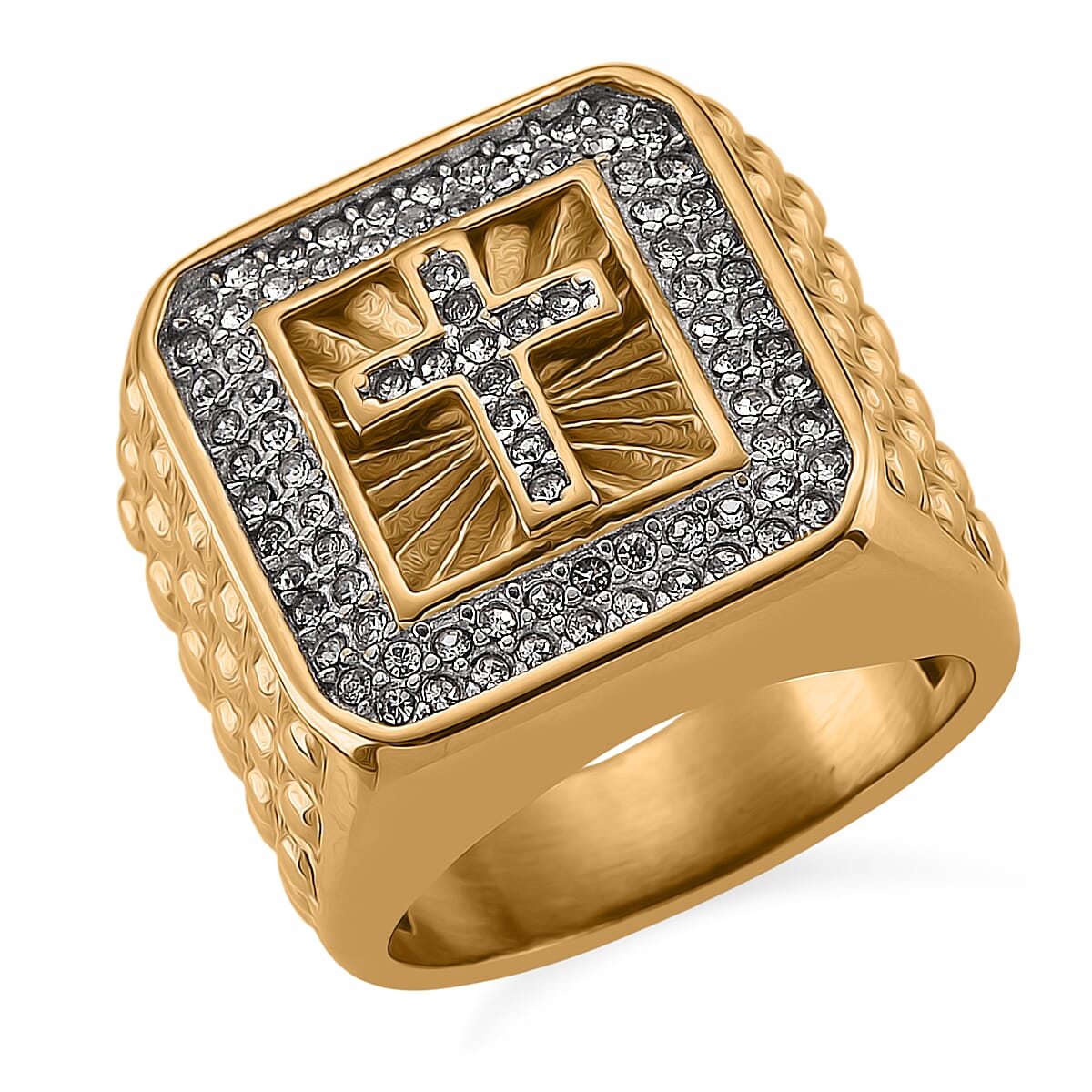 Austrian Crystal Line of Faith Ring in ION Plated YG and Stainless Steel (Size 6.0) image number 0