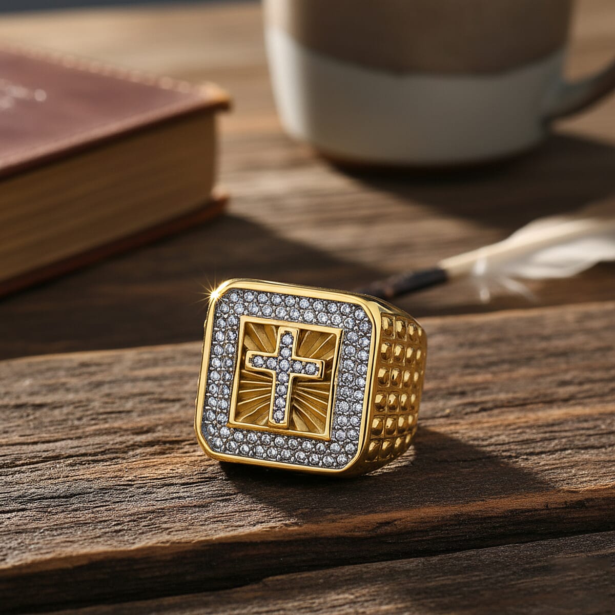 Austrian Crystal Line of Faith Ring in ION Plated YG and Stainless Steel (Size 6.0) image number 1