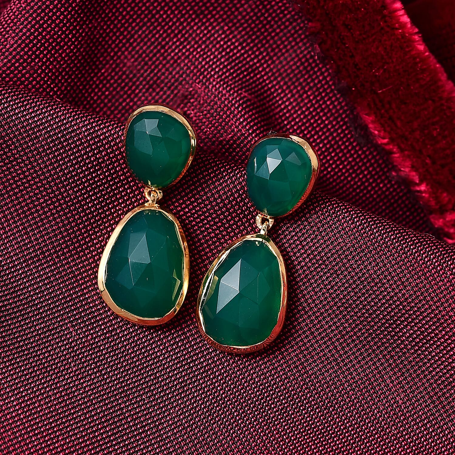 D'Joy Green Onyx 14.60 ctw Earrings in 18K Vermeil Yellow Gold Over Sterling Silver