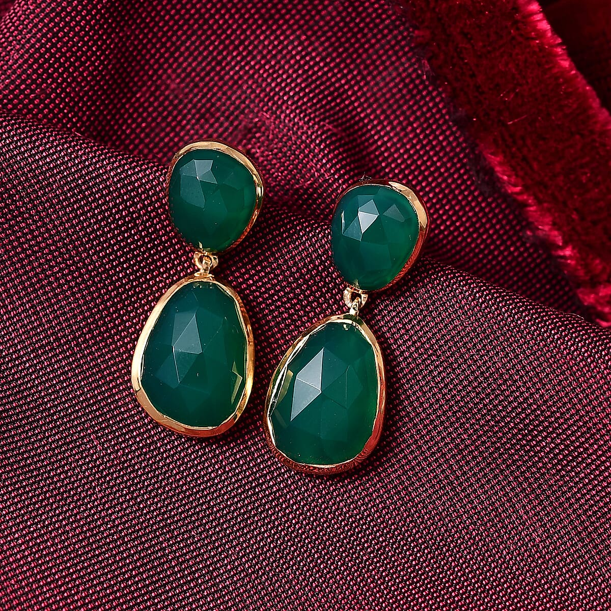D'Joy Green Onyx 14.60 ctw Earrings in 18K Vermeil Yellow Gold Over Sterling Silver image number 1