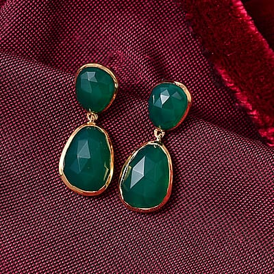 D'Joy Green Onyx 14.60 ctw Earrings in 18K Vermeil Yellow Gold Over Sterling Silver