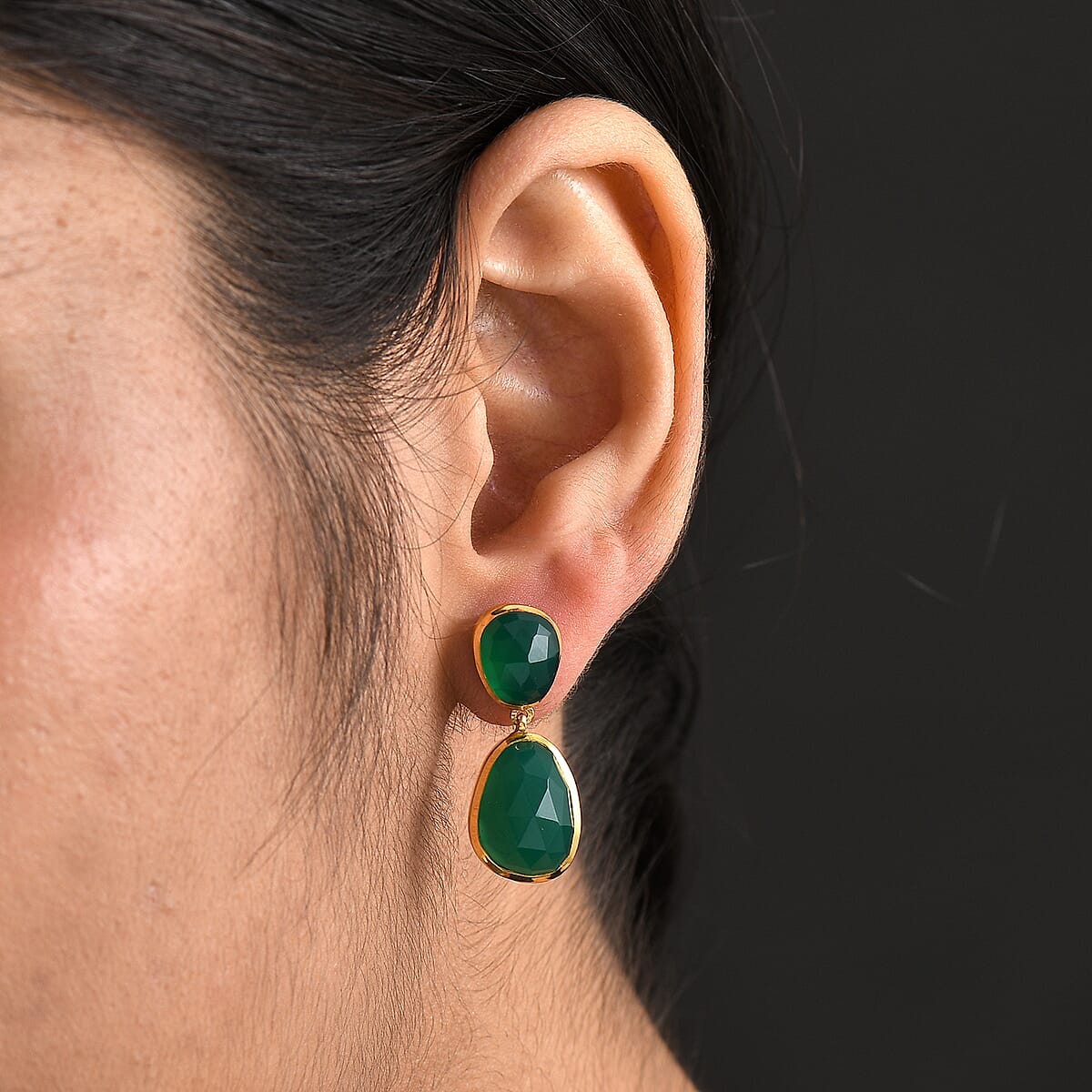 D'Joy Green Onyx 14.60 ctw Earrings in 18K Vermeil Yellow Gold Over Sterling Silver image number 2