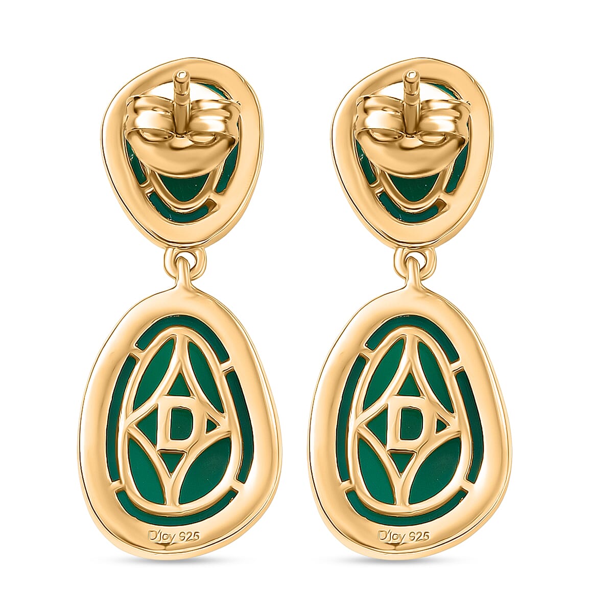 D'Joy Green Onyx 14.60 ctw Earrings in 18K Vermeil Yellow Gold Over Sterling Silver