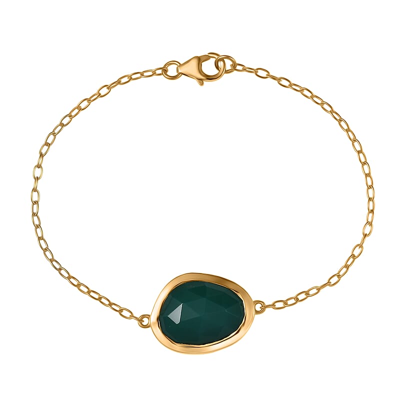 D’Joy Green Onyx 9.10 ctw Bracelet in 18K Vermeil Yellow Gold Over Sterling Silver (7.50 In)