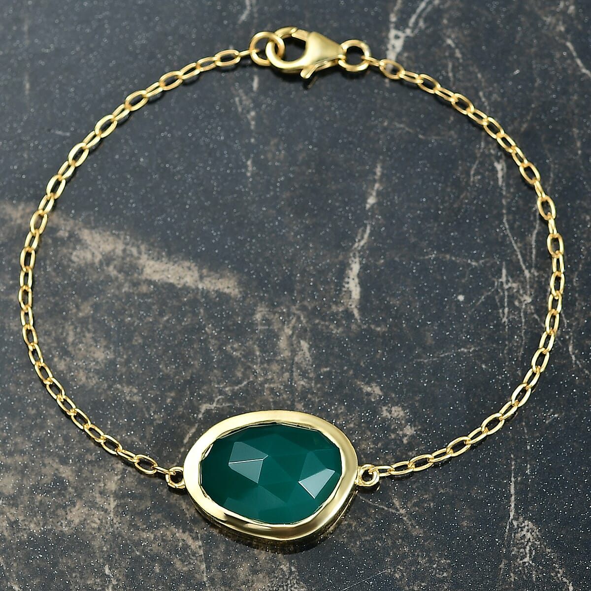 D&rsquo;Joy Green Onyx 9.10 ctw Bracelet in 18K Vermeil Yellow Gold Over Sterling Silver (7.50 In) image number 1