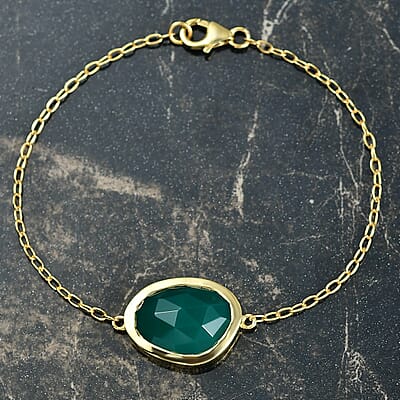 D’Joy Green Onyx 9.10 ctw Bracelet in 18K Vermeil Yellow Gold Over Sterling Silver (7.50 In)
