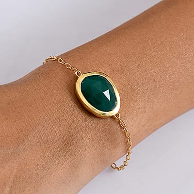 D’Joy Green Onyx 9.10 ctw Bracelet in 18K Vermeil Yellow Gold Over Sterling Silver (7.50 In)