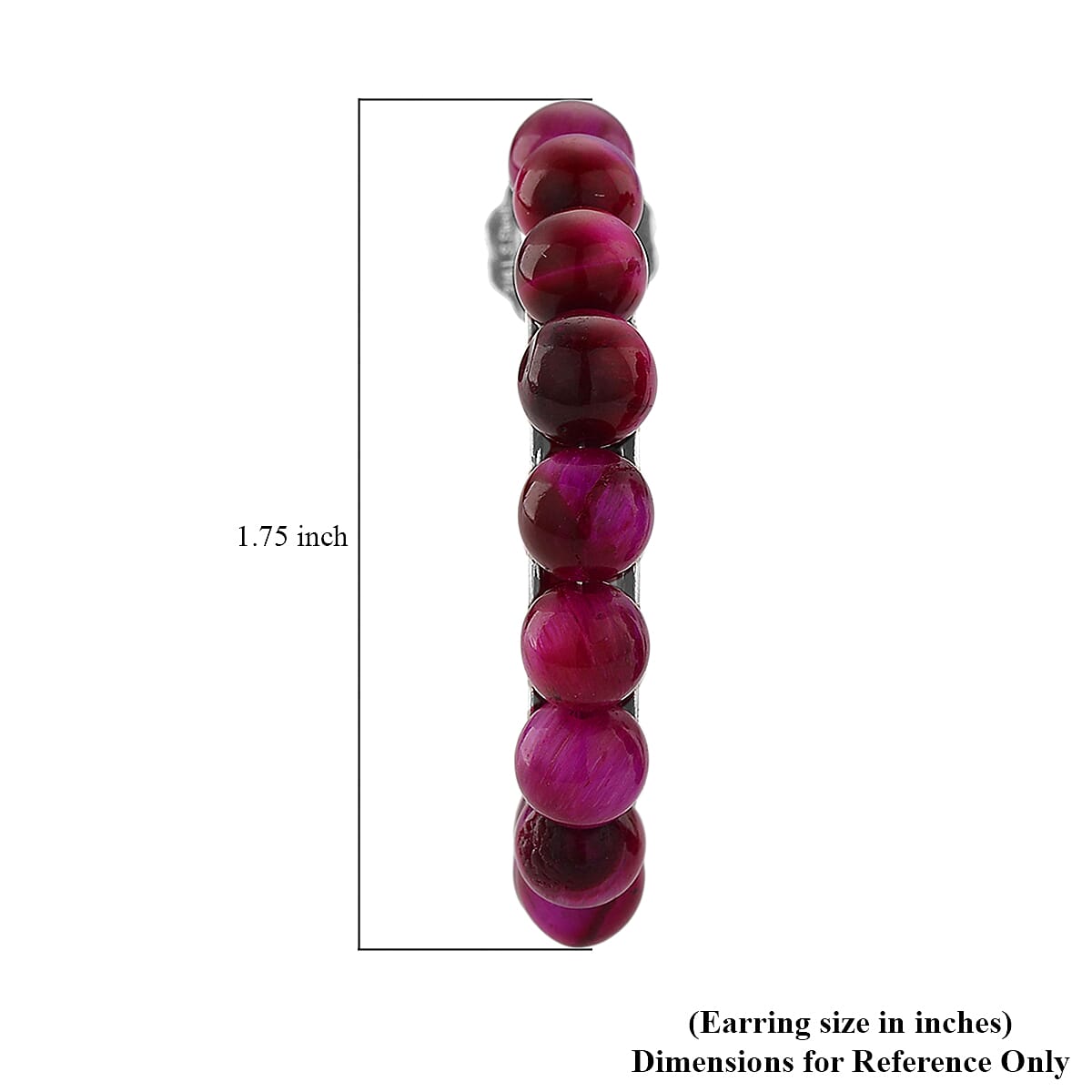 Fuchsia Tiger’s Eye (D) 20.00 ctw Beaded Hoop Earrings in Silvertone Stainless Steel image number 5