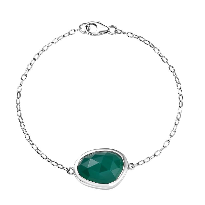 D'Joy Green Onyx 9.10 ctw Bracelet in Platinum Over Sterling Silver (7.50 In (7.50 In)