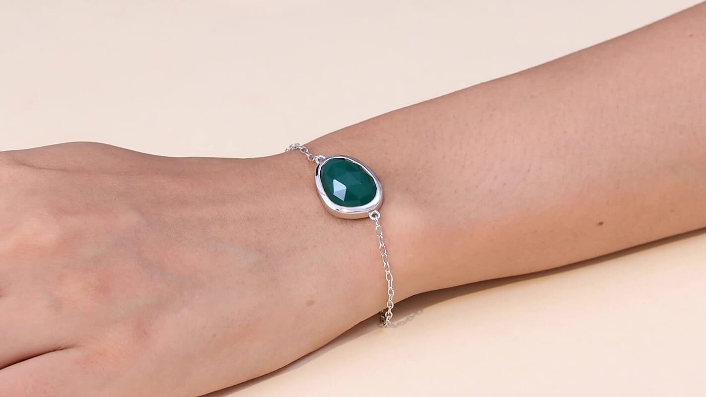 D'Joy Green Onyx 9.10 ctw Bracelet in Platinum Over Sterling Silver (7.50 In (7.50 In)