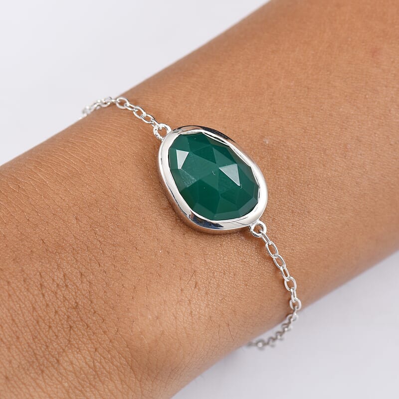 D'Joy Green Onyx 9.10 ctw Bracelet in Platinum Over Sterling Silver (7.50 In (7.50 In)