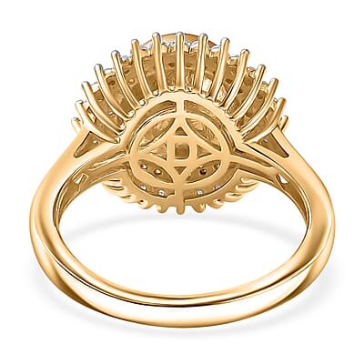 D'Joy  South Sea Golden Pearl,Natural Yellow and White Diamond Sunburst Halo Ring in 18K Vermeil YG Over Sterling Silver 0.45 ctw (Size 10.0)