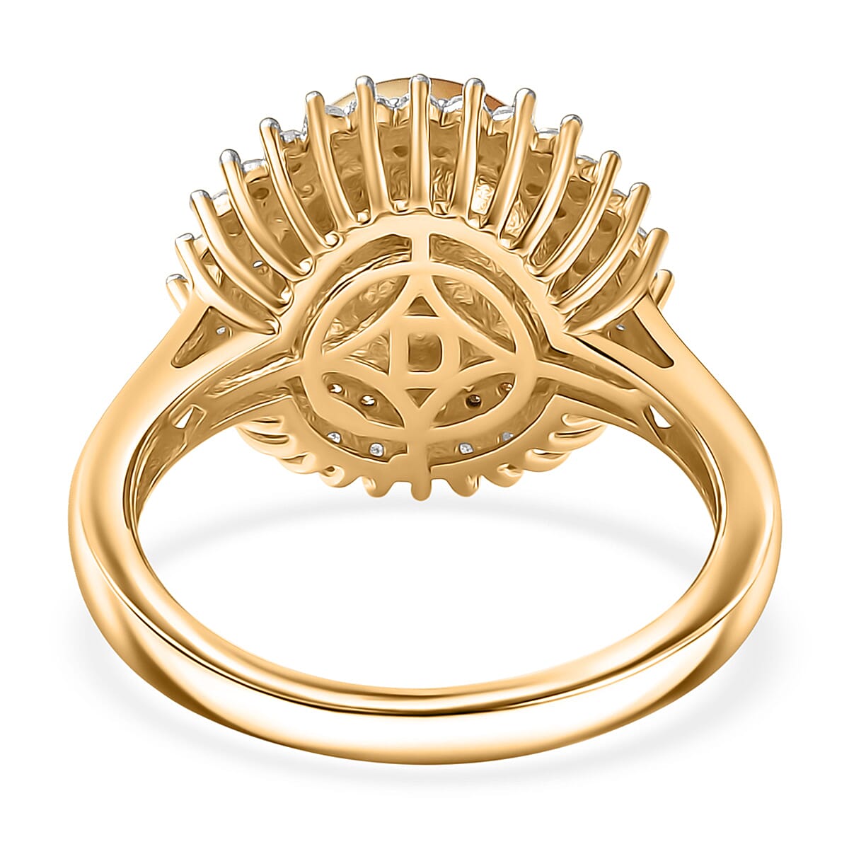 D'Joy  South Sea Golden Pearl,Natural Yellow and White Diamond Sunburst Halo Ring in 18K Vermeil YG Over Sterling Silver 0.45 ctw (Size 9.0) image number 4