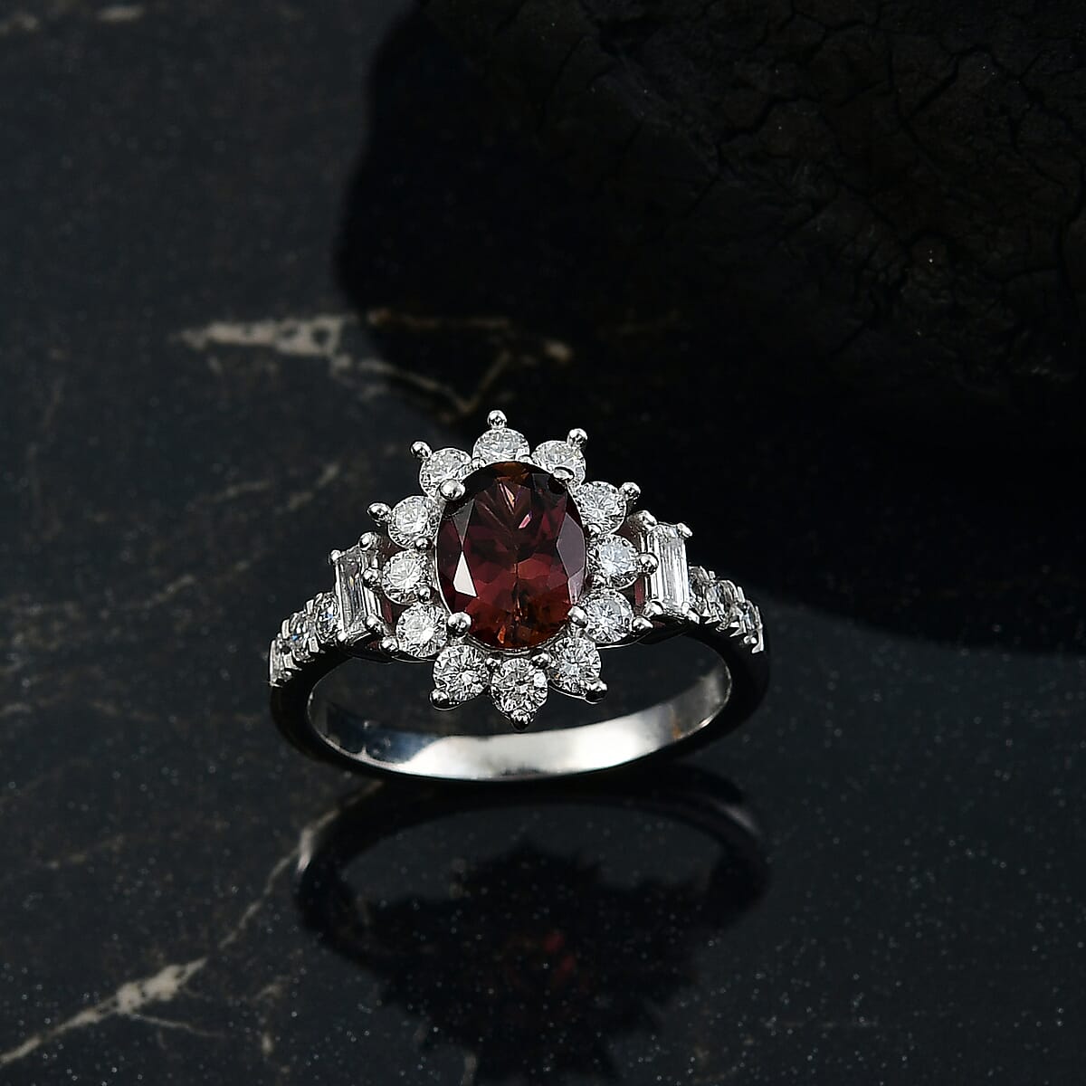 Premium Byzantine Tourmaline and G-H SI Luxuriant Lab Grown Diamond 2.40 ctw Timeless Halo Ring in Rhodium Over Sterling Silver (Size 10.0) image number 1