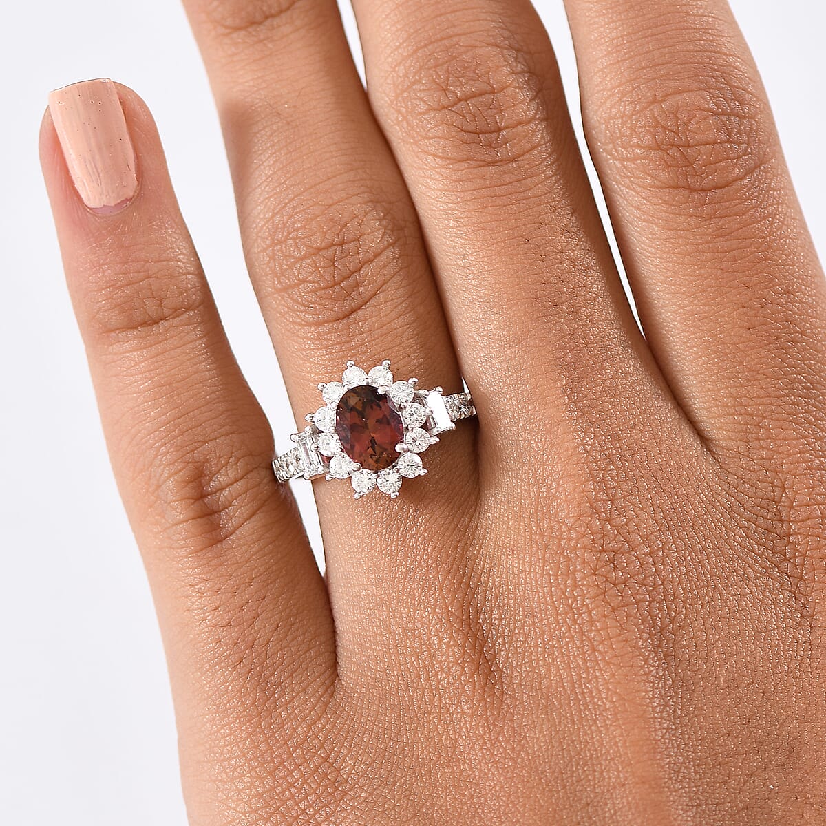 Premium Byzantine Tourmaline and G-H SI Luxuriant Lab Grown Diamond 2.40 ctw Timeless Halo Ring in Rhodium Over Sterling Silver (Size 10.0) image number 2