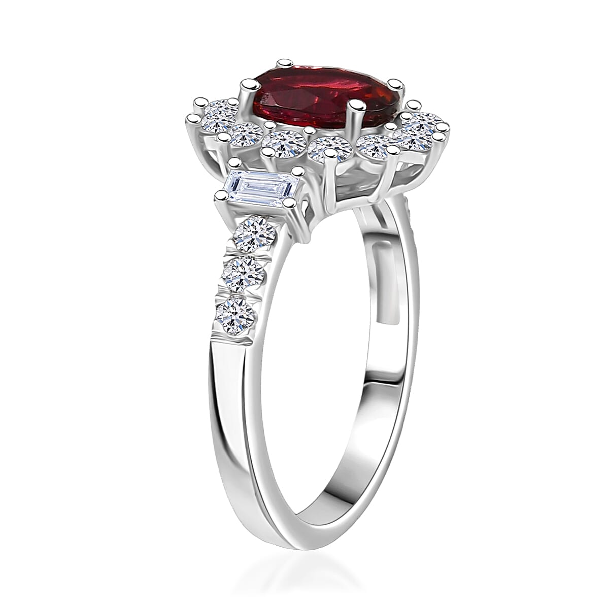 Premium Byzantine Tourmaline and G-H SI Luxuriant Lab Grown Diamond 2.40 ctw Timeless Halo Ring in Rhodium Over Sterling Silver (Size 10.0) image number 3