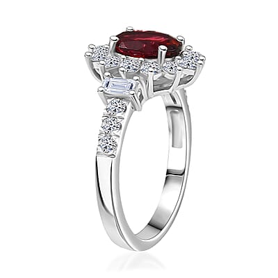 D'Joy Byzantine Tourmaline, Lab Grown Diamond Timeless Halo Ring in Rhodium Over Sterling Silver 2.40 ctw (Size 6.0)
