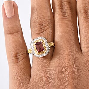 D'Joy Byzantine Tourmaline, Natural Diamond Sunburst Halo Ring in 18K Vermeil YG and Rhodium Over Sterling Silver 1.60 ctw (Size 5.0)