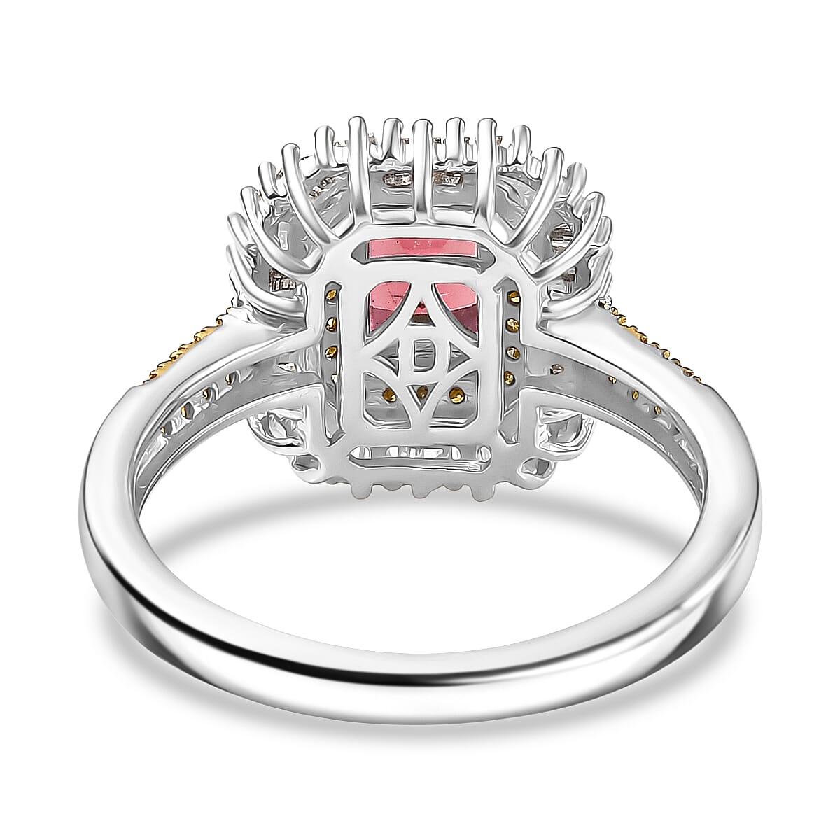 D'Joy Premium Byzantine Tourmaline, Natural Yellow and White Diamond 1.60 ctw Sunburst Halo Ring in 18K Vermeil YG and Rhodium Over Sterling Silver (Size 5.0) image number 4