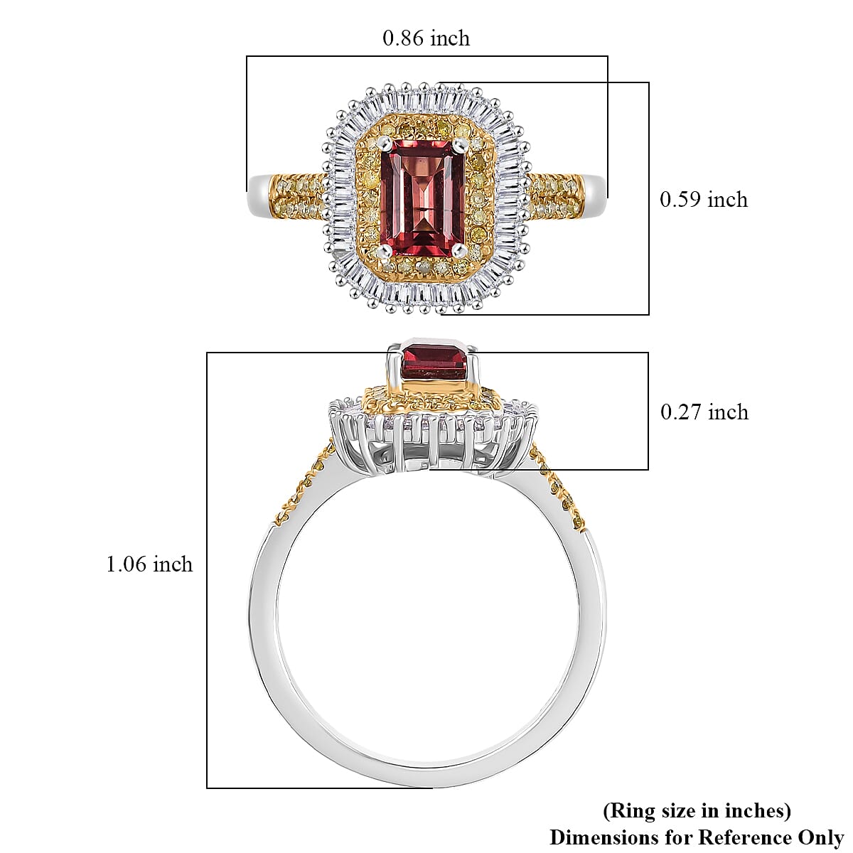 D'Joy Byzantine Tourmaline, Natural Diamond Sunburst Halo Ring in 18K Vermeil YG and Rhodium Over Sterling Silver 1.60 ctw (Size 8.0) image number 5