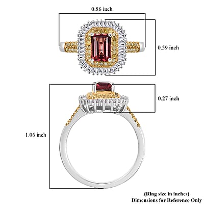 D'Joy Premium Byzantine Tourmaline, Natural Yellow and White Diamond 1.60 ctw Sunburst Halo Ring in 18K Vermeil YG and Rhodium Over Sterling Silver (Size 8.0)