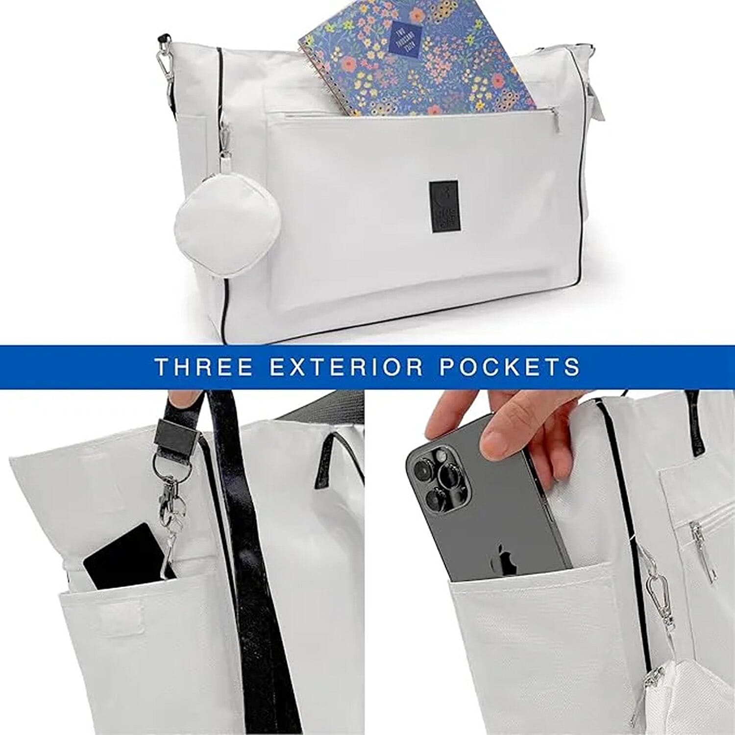 Closeout White Waterproof Extra Large Tote Bag with Coin Purse