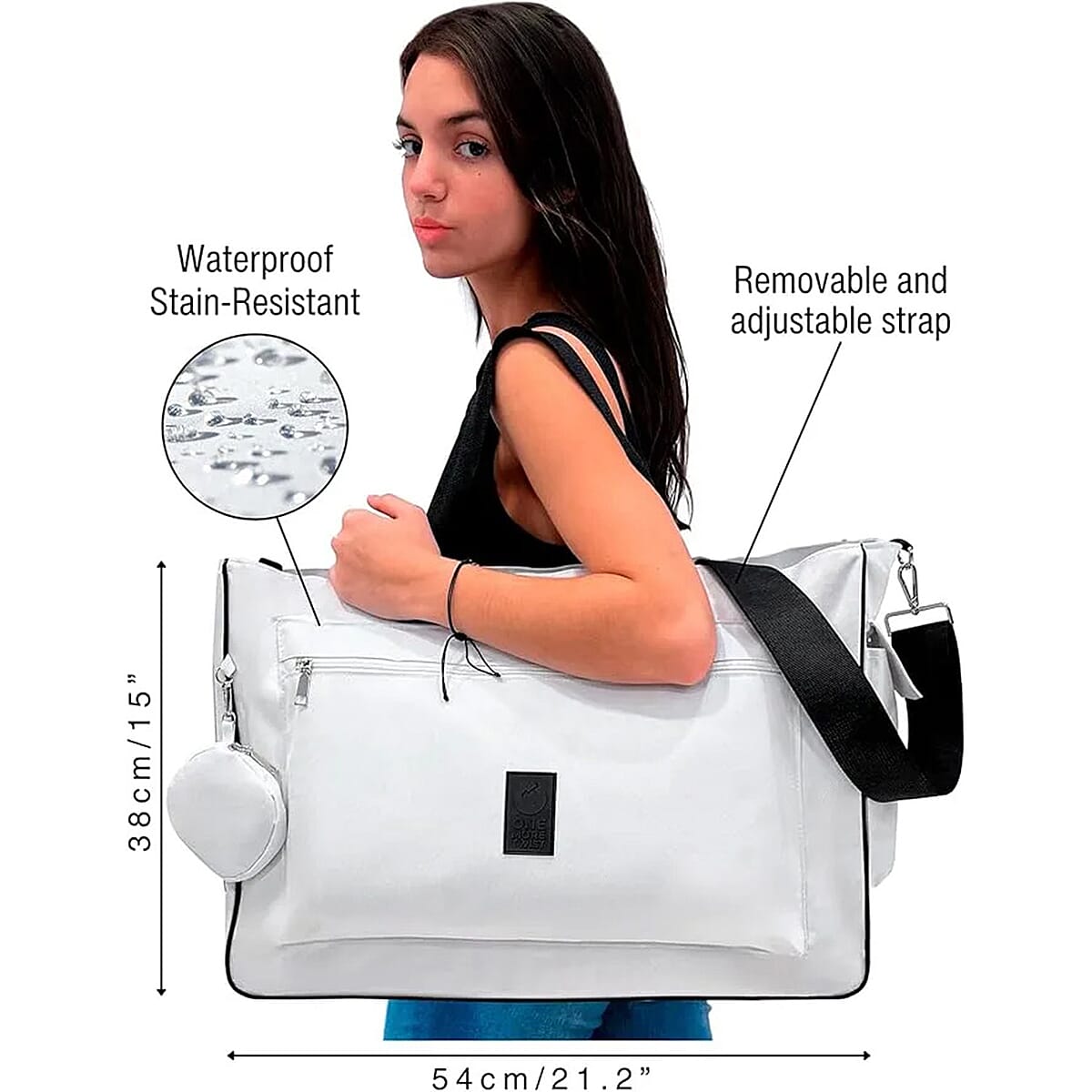 Closeout White Waterproof Extra Large Tote Bag with Coin Purse image number 2
