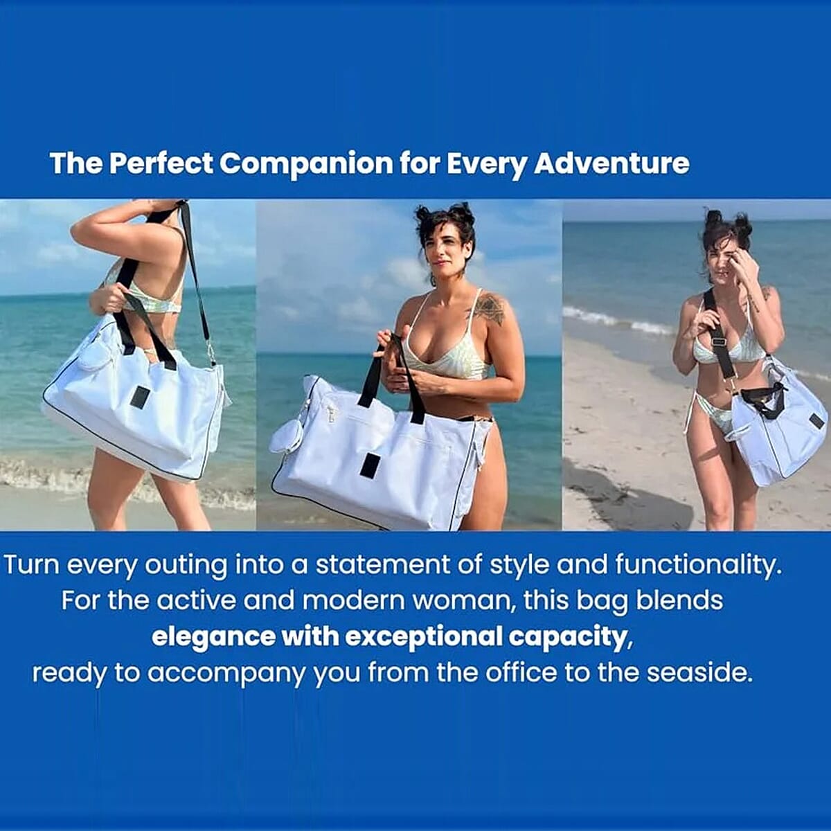 Closeout White Waterproof Extra Large Tote Bag with Coin Purse image number 6