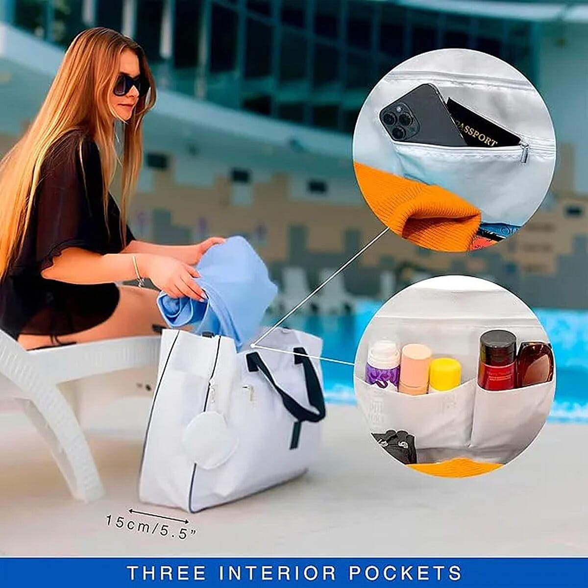 Closeout White Waterproof Extra Large Tote Bag with Coin Purse image number 7