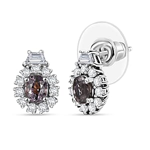 D'Joy Royal Lavender Spinel and White Zircon 1.90 ctw Classic Halo Earrings in Rhodium Over Sterling Silver