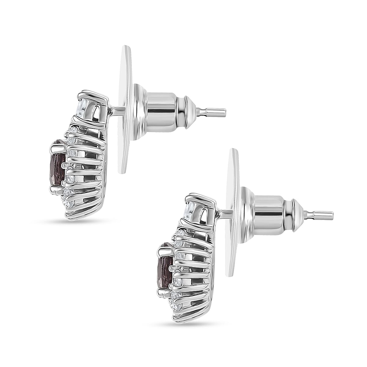 D'Joy Royal Lavender Spinel and White Zircon 1.90 ctw Classic Halo Earrings in Rhodium Over Sterling Silver image number 3