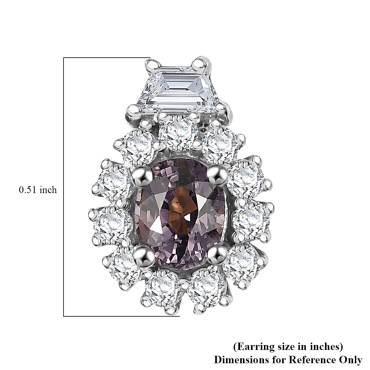 D'Joy Royal Lavender Spinel and White Zircon 1.90 ctw Classic Halo Earrings in Rhodium Over Sterling Silver image number 4