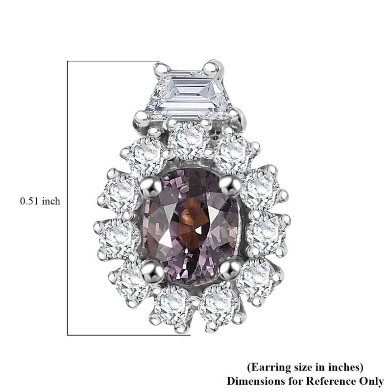 D'Joy Royal Lavender Spinel and White Zircon 1.90 ctw Classic Halo Earrings in Rhodium Over Sterling Silver