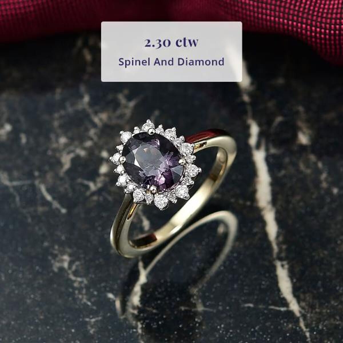 Luxoro AAA Royal Lavender Spinel and G-H I2 Diamond 2.30 ctw Violet Majesty Ring in 10K Yellow Gold (Size 10.5) image number 2