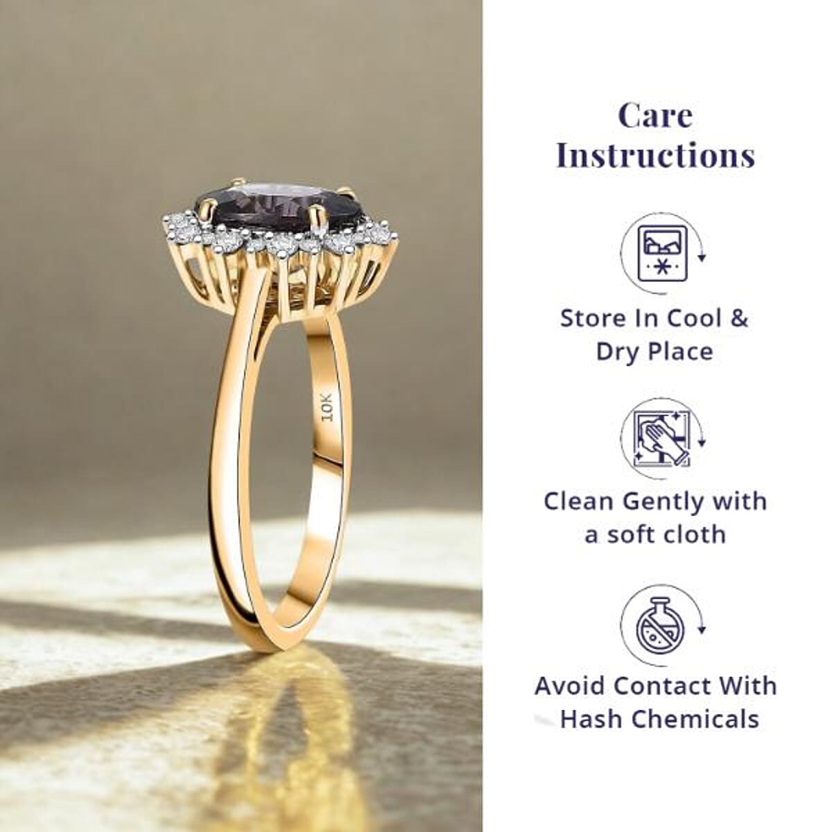 Luxoro AAA Royal Lavender Spinel and G-H I2 Diamond 2.30 ctw Violet Majesty Ring in 10K Yellow Gold (Size 11.0) image number 4