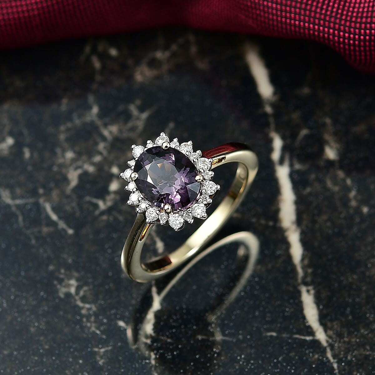 Luxoro AAA Royal Lavender Spinel and G-H I2 Diamond 2.30 ctw Violet Majesty Ring in 10K Yellow Gold (Size 7.0) image number 1